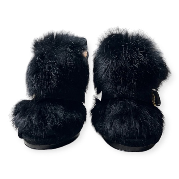 Like New Coach BEA Black Rabbit Fur Slingback Peep Toe Heels, sz 5 - Picture 9 of 15